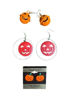 Halloween Jack-o'-Lantern Earring Trio - Orange & Red